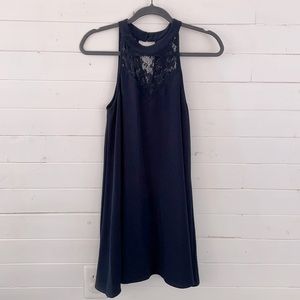 Navy Dress With Lace Neck in XS